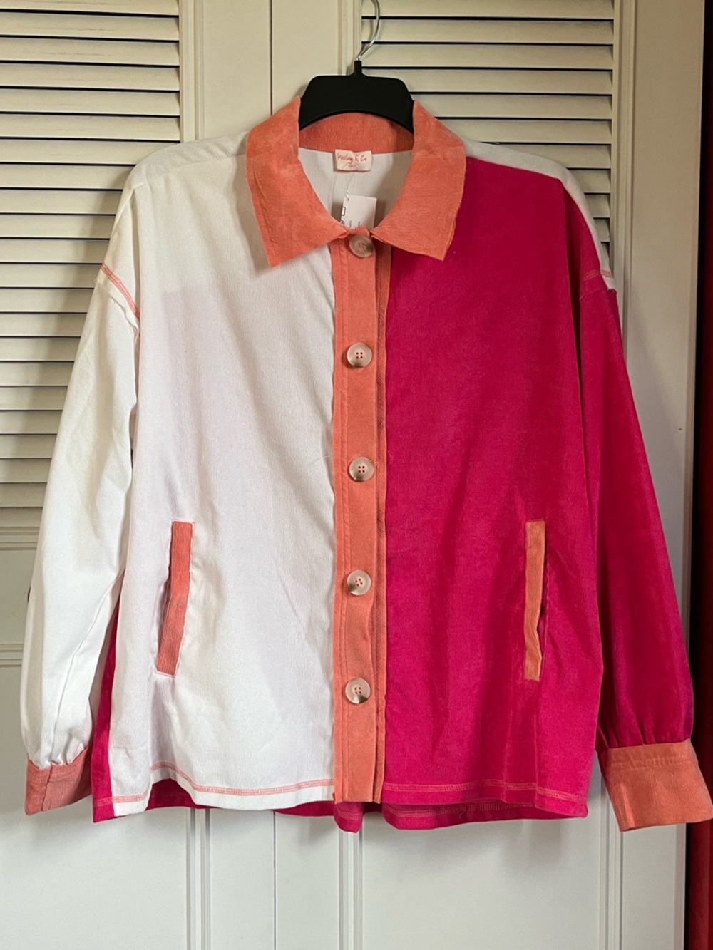 NWT Hailey & Co Your Story Colorblock Shacket Fuchsia and Coral Sz M